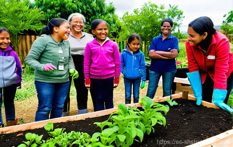 지속가능성을 위한 비영리단체의 역할 - **Prompt:** A vibrant, wide shot of a diverse group of volunteers of all ages, dressed in practical,...