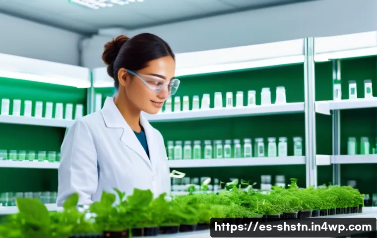 지속가능한 화장품 산업의 변화 - A high-resolution image of a modern cosmetic laboratory focusing on sustainable natural ingredient i...