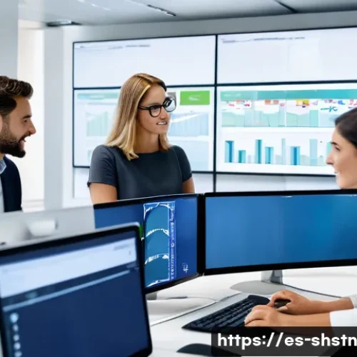 지속가능한 공급망 관리의 중요성 - A modern sustainable supply chain control room with diverse professionals monitoring multiple digita...