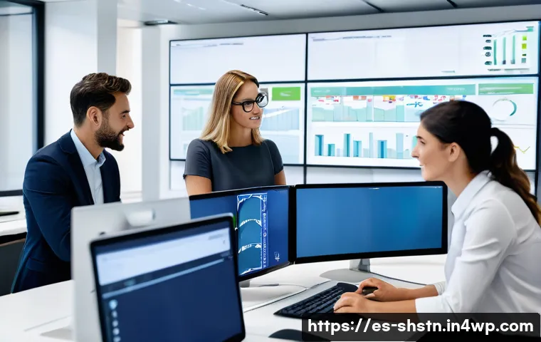 지속가능한 공급망 관리의 중요성 - A modern sustainable supply chain control room with diverse professionals monitoring multiple digita...