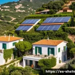 지속가능 분야의 디지털 혁신 사례 - A vibrant Mediterranean coastal village with modern smart energy infrastructure: solar panels instal...