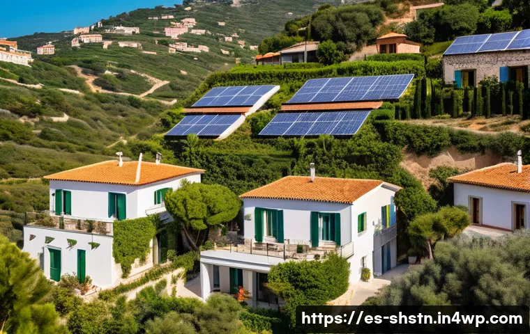지속가능 분야의 디지털 혁신 사례 - A vibrant Mediterranean coastal village with modern smart energy infrastructure: solar panels instal...